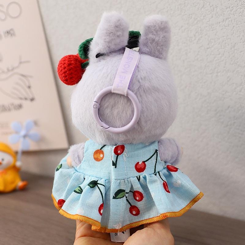 Handmade Labubu Cherry Dress Set for Macaron "Have a Seat" Series | Cotton Fabric Doll Outfit with Crochet Cherry Headpiece| Labubu Dress