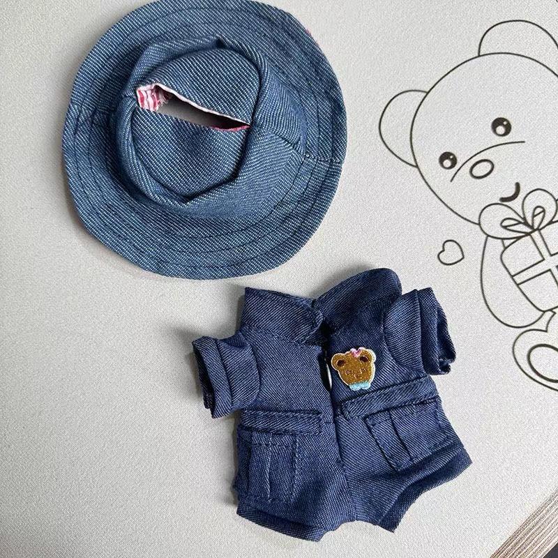 Handmade Labubu Outfit - "Country Picnic Day" Denim Bodysuit, Bucket Hat & Shoes | Macaron Series Fit Labubu Macaron Doll Clothes Set Gift