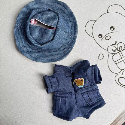 Handmade Labubu Outfit - "Country Picnic Day" Denim Bodysuit, Bucket Hat & Shoes | Macaron Series Fit Labubu Macaron Doll Clothes Set Gift