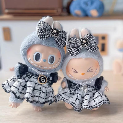 Handmade Labubu Doll Dress Doll Outfits – Fashion-Forward Tweed Dresses with Accessories | Labubu Elegant Dress| Gift For Labubu Lovers