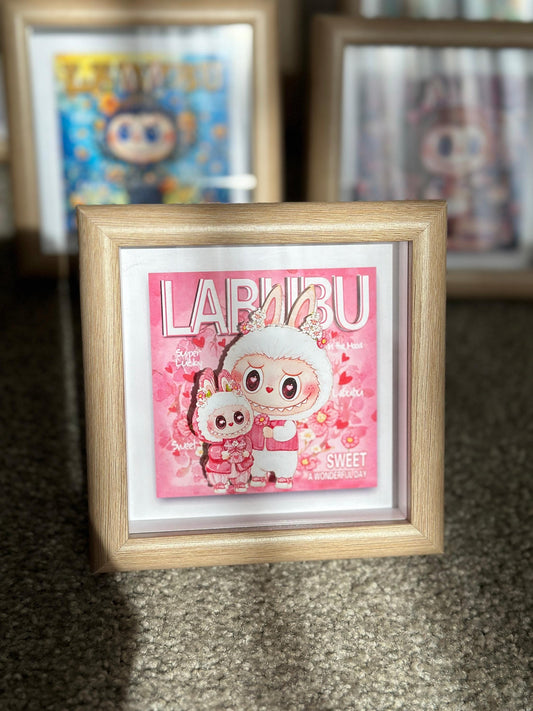 Handmade 3D Pink Mokoko Shadow Box Art | Perfect Valentine's Day Gift | Labubu Lover| Cute Lovey-Dovey Decor| Labubu Wall/Desk Decoration