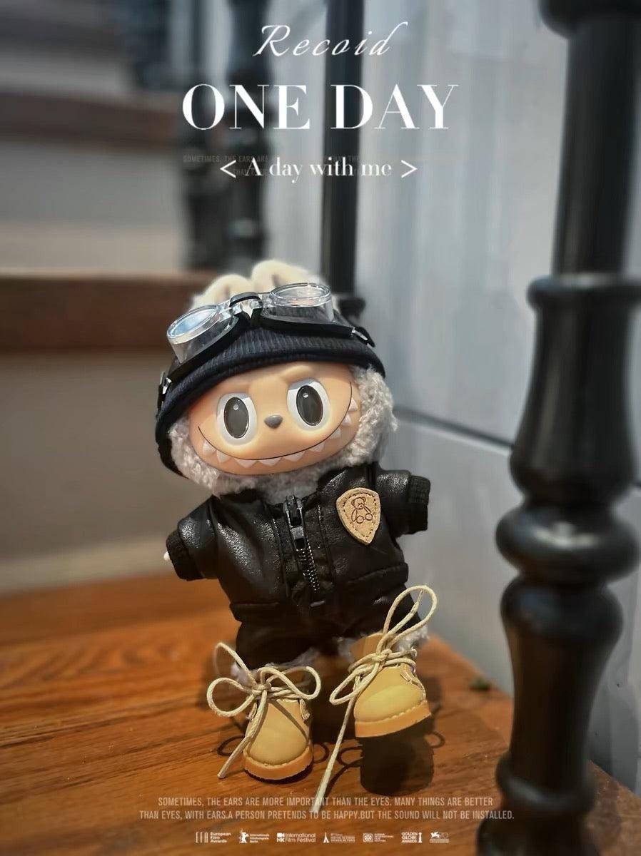 Handmade Labubu Motorbike Rider Outfit Set Leather Jacket, Goggles, Beanie & Boots Cool Custom Doll Accessories