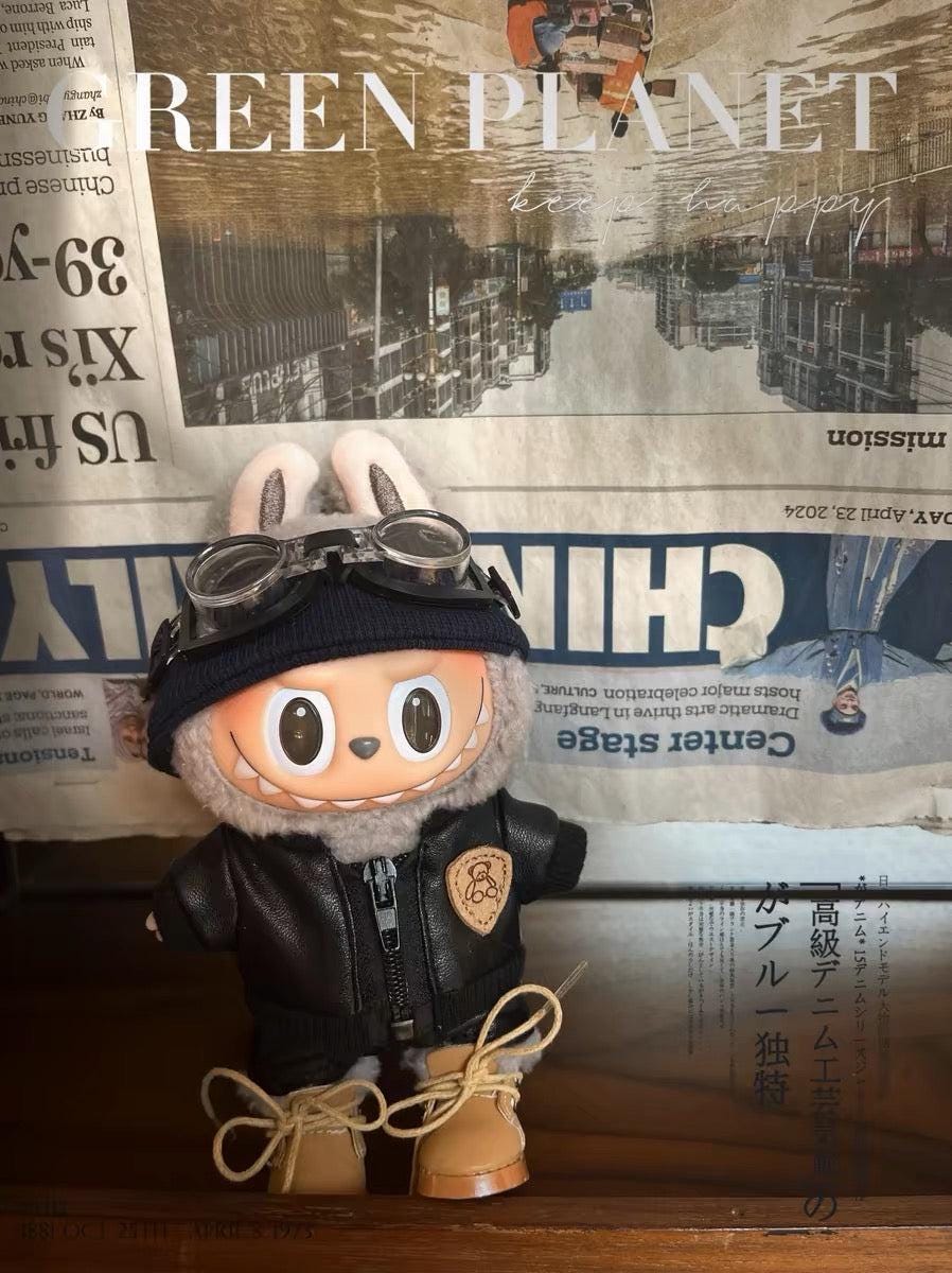 Handmade Labubu Motorbike Rider Outfit Set Leather Jacket, Goggles, Beanie & Boots Cool Custom Doll Accessories