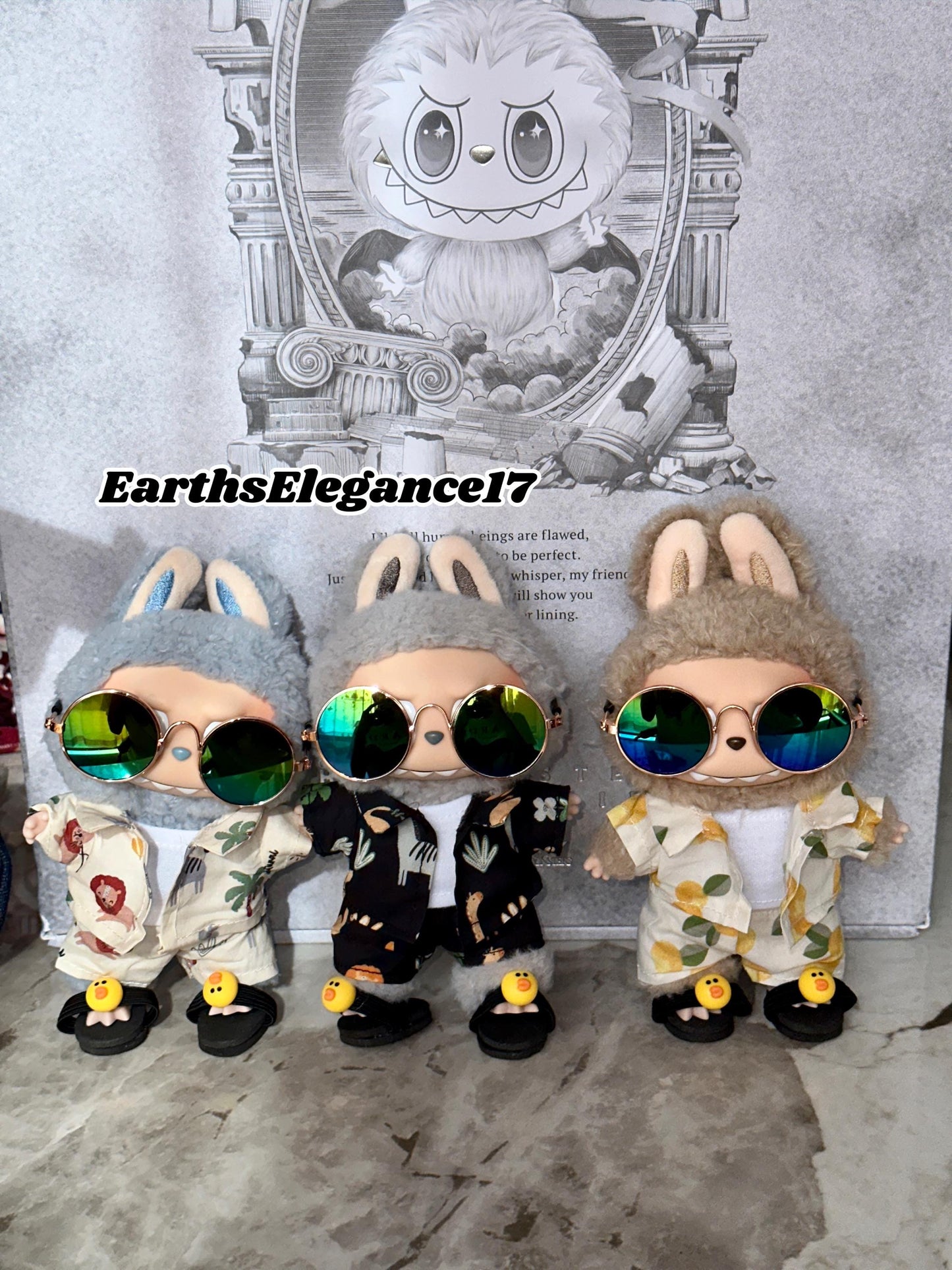 Handmade Labubu Beach Outfits | 3 Labubu Beach Bros| Tropical Summer Doll Clothes Set with Duck Slides & Accessories | 3 Pattern Options