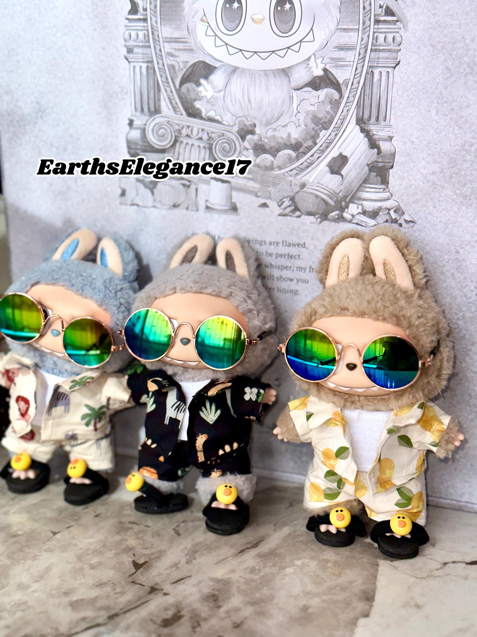 Handmade Labubu Beach Outfits | 3 Labubu Beach Bros| Tropical Summer Doll Clothes Set with Duck Slides & Accessories | 3 Pattern Options