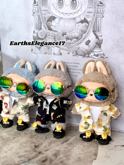 Handmade Labubu Beach Outfits | 3 Labubu Beach Bros| Tropical Summer Doll Clothes Set with Duck Slides & Accessories | 3 Pattern Options