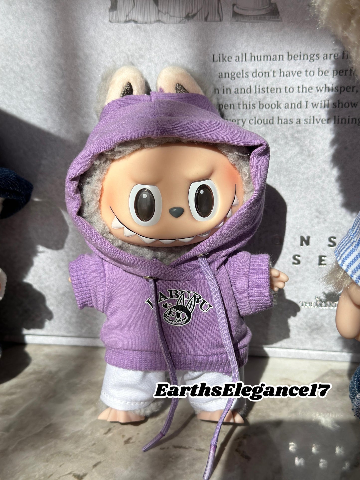 Handmade Purple Labubu Hoodie Set |Doll Clothes with Smiling Labubu Print & White Pants | Labubu Macaron Series Outfit| Labubu Hoodie Outfit