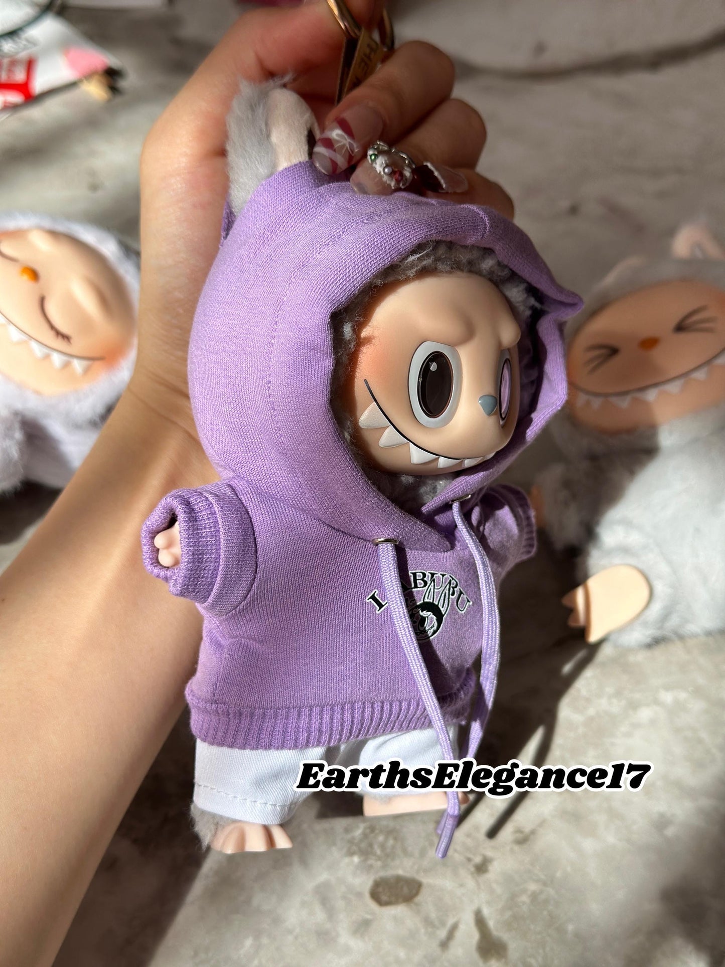 Handmade Purple Labubu Hoodie Set |Doll Clothes with Smiling Labubu Print & White Pants | Labubu Macaron Series Outfit| Labubu Hoodie Outfit