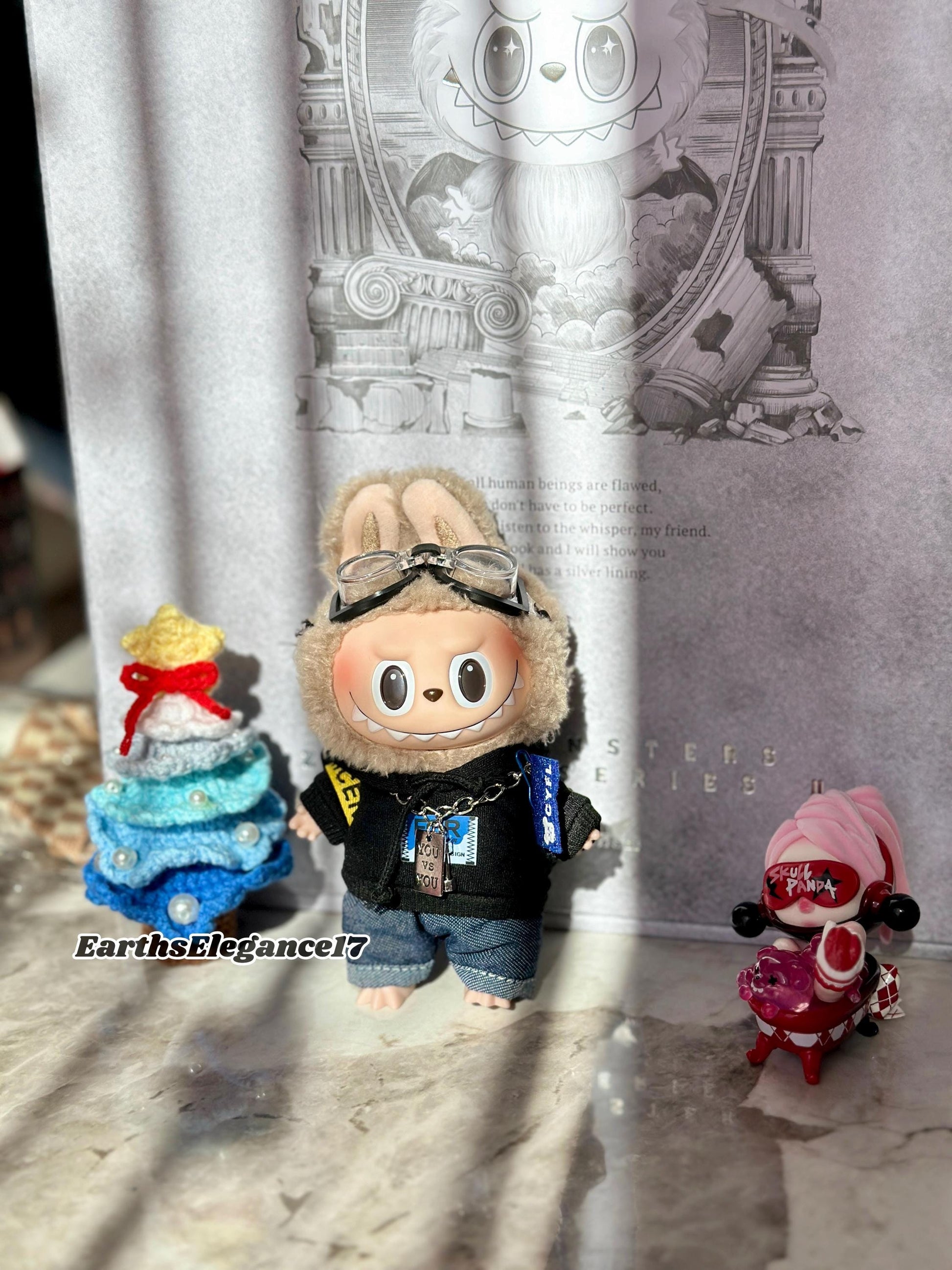 Handmade Labubu Swaggy Rapper Outfit | Labubu Clothes |Handcrafted Hoodie, Goggles, Chain Necklace | Unique Streetwear Style for Collectors