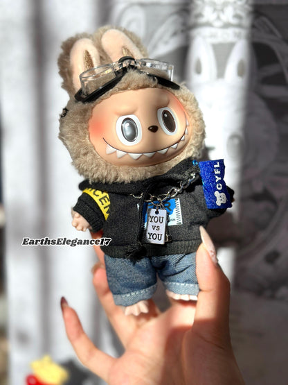 Handmade Labubu Swaggy Rapper Outfit | Labubu Clothes |Handcrafted Hoodie, Goggles, Chain Necklace | Unique Streetwear Style for Collectors