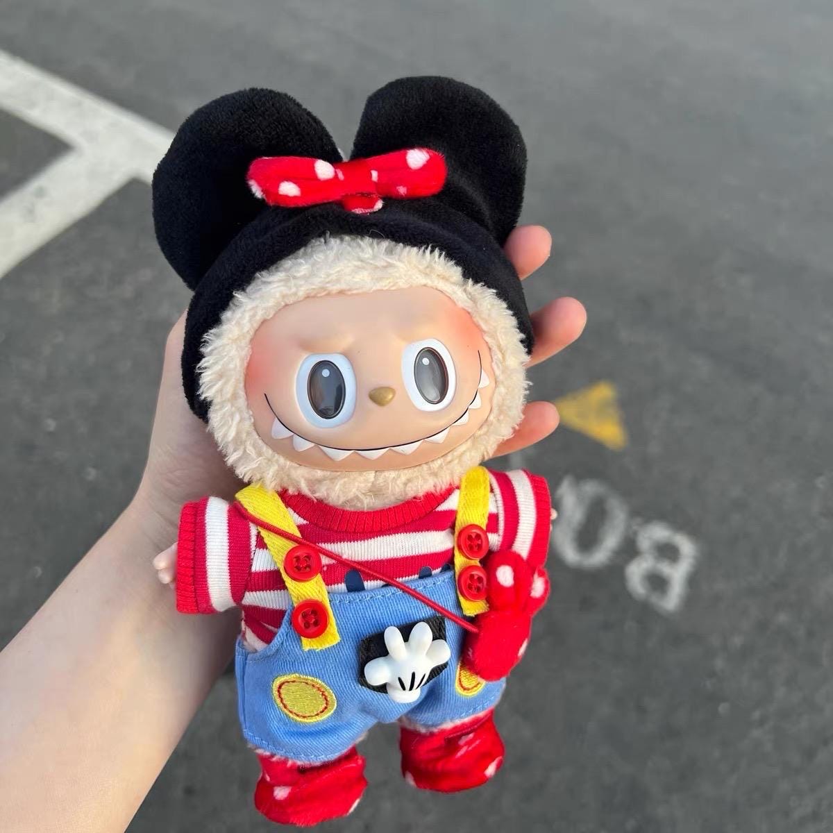 Handmade Minnie-Inspired Labubu Outfit with Red Polka Dot Bow | Labubu Doll Clothes for 17cm Dolls | Kawaii Labubu Collectible Clothes Gift