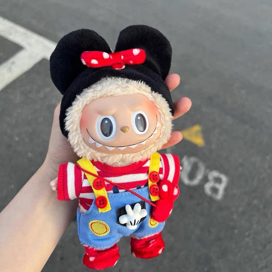 Handmade Minnie-Inspired Labubu Outfit with Red Polka Dot Bow | Labubu Doll Clothes for 17cm Dolls | Kawaii Labubu Collectible Clothes Gift