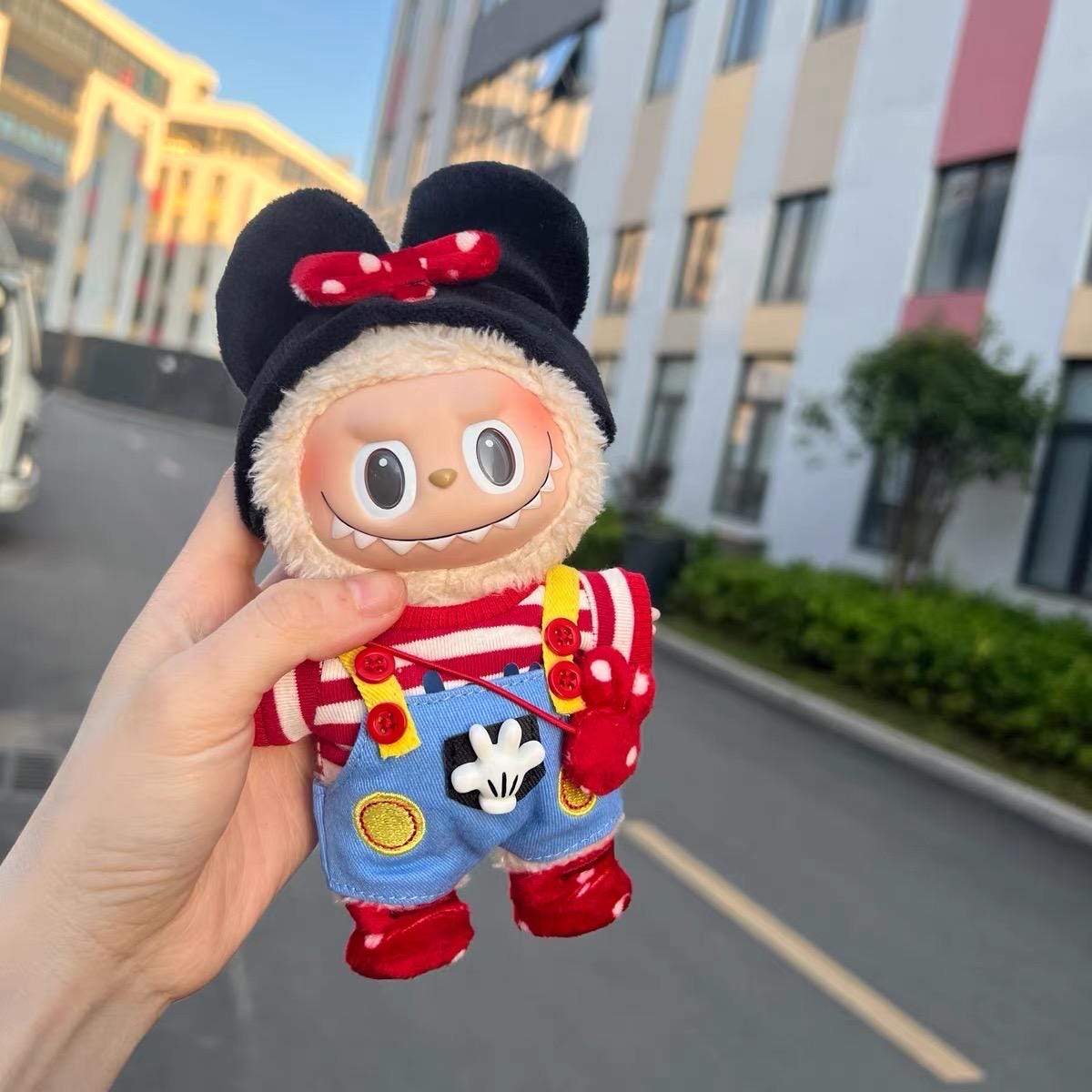 Handmade Minnie-Inspired Labubu Outfit with Red Polka Dot Bow | Labubu Doll Clothes for 17cm Dolls | Kawaii Labubu Collectible Clothes Gift