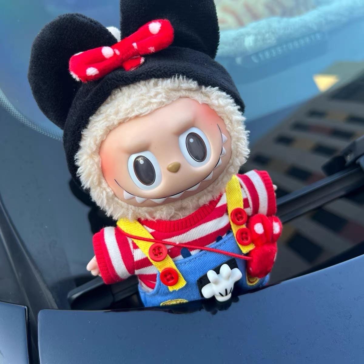 Handmade Minnie-Inspired Labubu Outfit with Red Polka Dot Bow | Labubu Doll Clothes for 17cm Dolls | Kawaii Labubu Collectible Clothes Gift