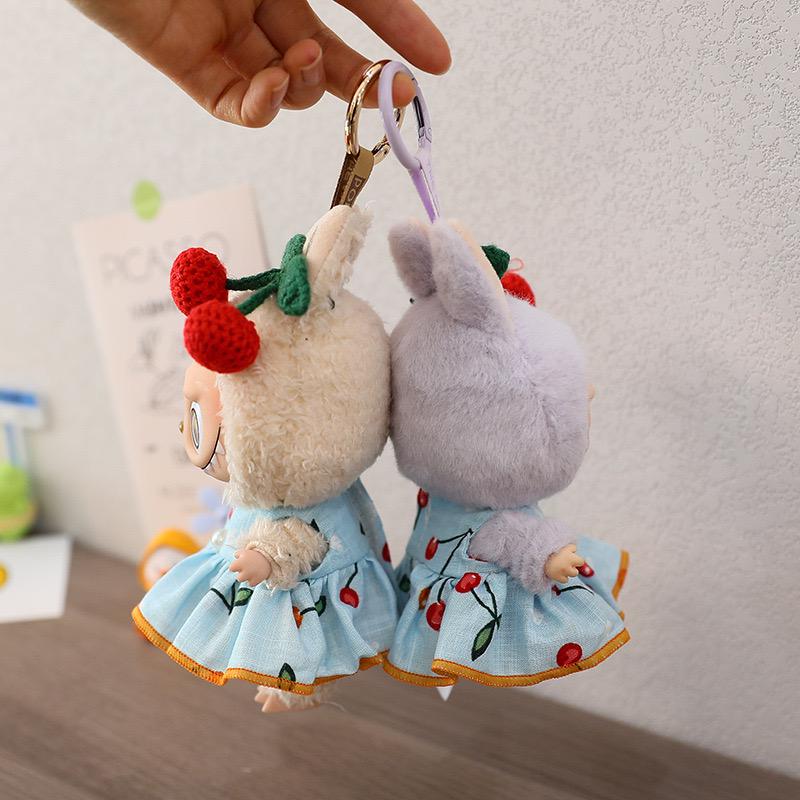 Handmade Labubu Cherry Dress Set for Macaron "Have a Seat" Series | Cotton Fabric Doll Outfit with Crochet Cherry Headpiece| Labubu Dress