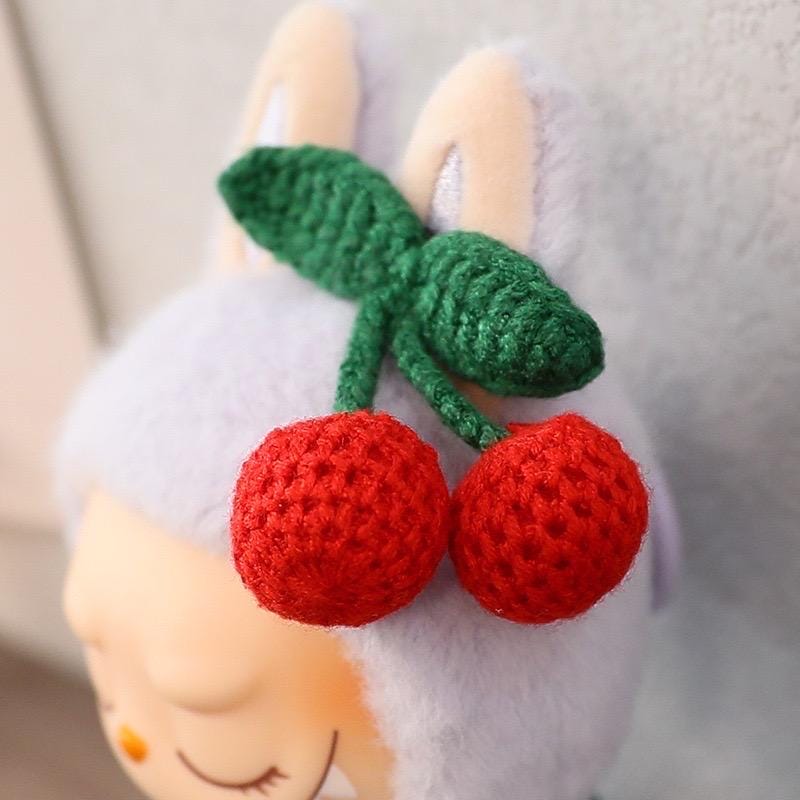 Handmade Labubu Cherry Dress Set for Macaron "Have a Seat" Series | Cotton Fabric Doll Outfit with Crochet Cherry Headpiece| Labubu Dress