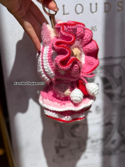 Handcrafted Crochet Labubu Outfit Keychain - Royal Medieval Style |Pink & Red Layered Dress | Cute Collectible Gift Idea| Labubu Clothes