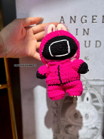 Handmade Crochet Labubu Outfit - Squid Game Guard-Inspired Labubu Clothes Outfit| Square Helmet | K-Drama Fan Gift & Collectible Accessory