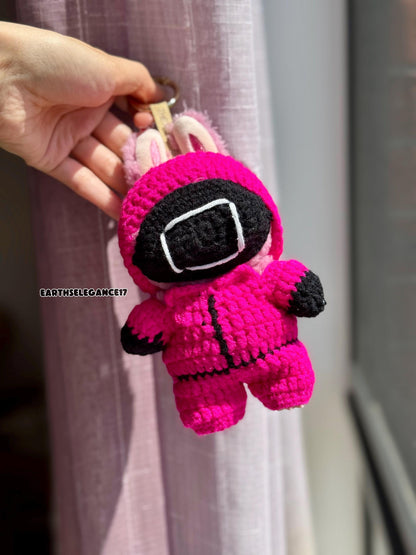 Handmade Crochet Labubu Outfit - Squid Game Guard-Inspired Labubu Clothes Outfit| Square Helmet | K-Drama Fan Gift & Collectible Accessory