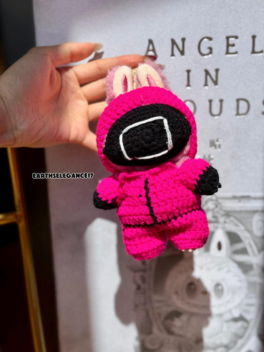 Handmade Crochet Labubu Outfit - Squid Game Guard-Inspired Labubu Clothes Outfit| Square Helmet | K-Drama Fan Gift & Collectible Accessory
