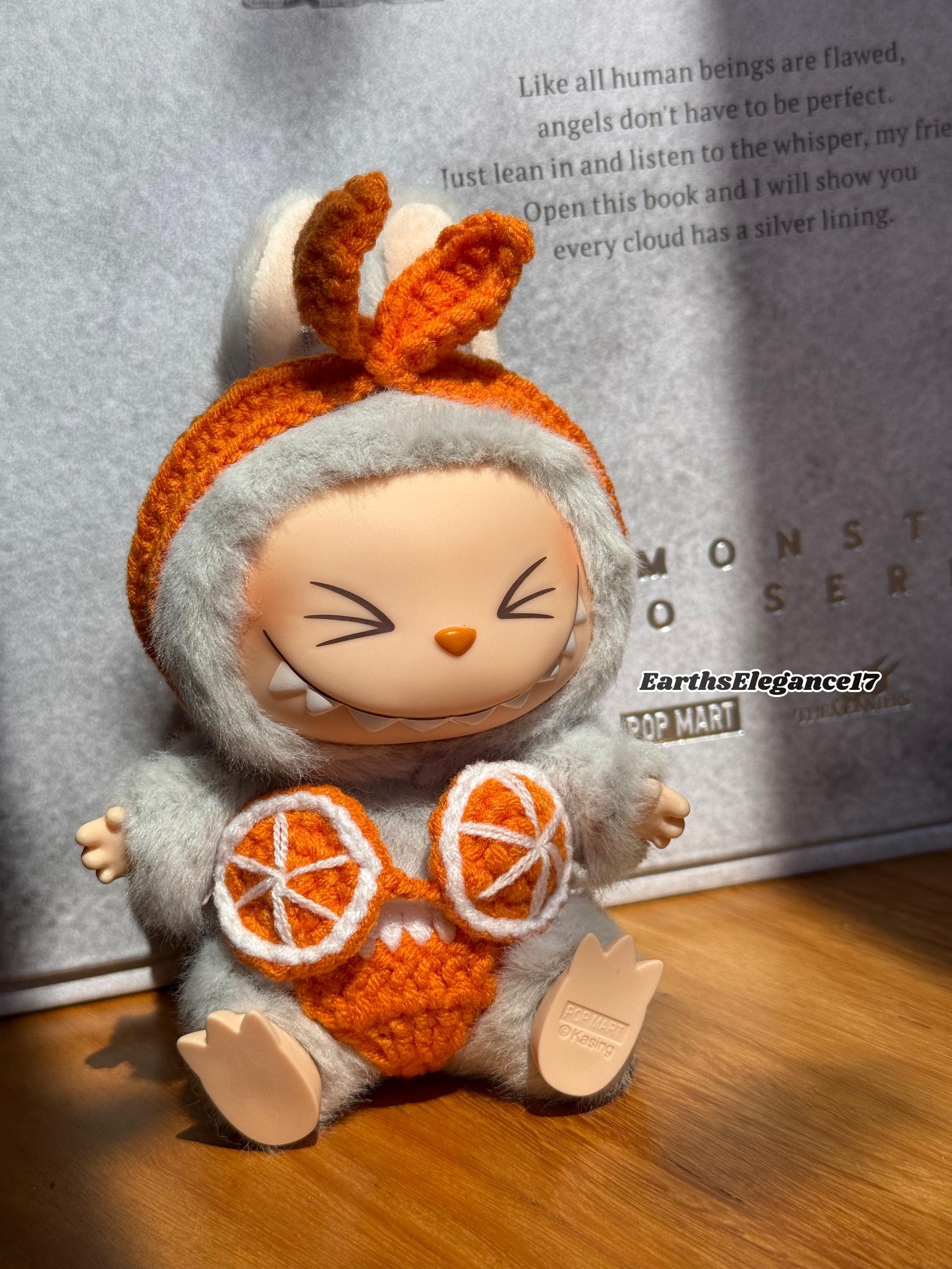 Handmade Crochet Labubu Summer Bikini Set- Australian Beach Vibes | 3-Piece Outfit | Cute Orange Slice Top & Hair Accessory| Labubu Bikini