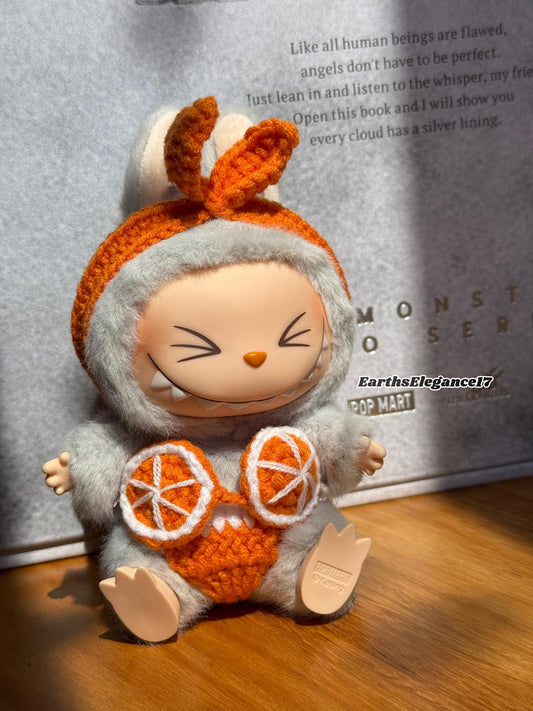 Handmade Crochet Labubu Summer Bikini Set- Australian Beach Vibes | 3-Piece Outfit | Cute Orange Slice Top & Hair Accessory| Labubu Bikini