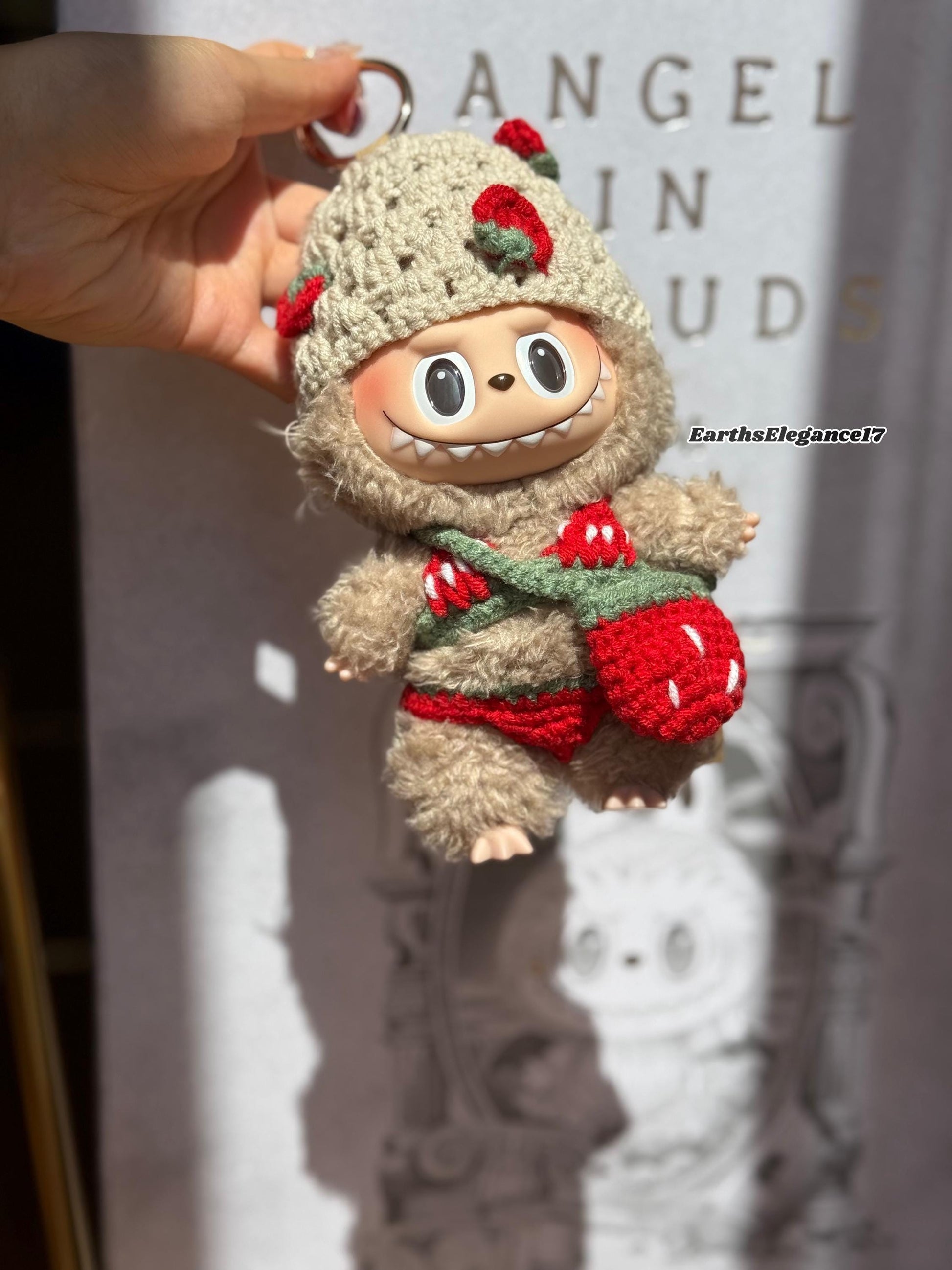 Handmade Strawberry Bikini Set for Labubu | Cute Strawberry Bag & Beanie | Adorable Crochet Labubu Outfit for Collectors