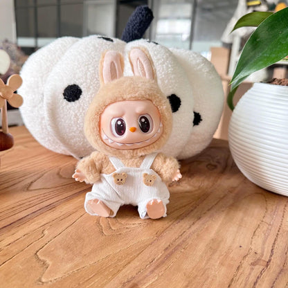 Handmade Labubu Overalls Outfits| Corduroy Outfit for 17cm Dolls | Bear Button Charm | Macaron & Have a Seat Fit| Labubu Clothes