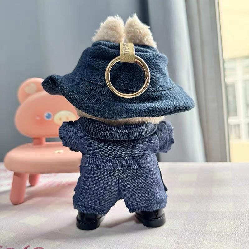 Handmade Labubu Outfit - "Country Picnic Day" Denim Bodysuit, Bucket Hat & Shoes | Macaron Series Fit Labubu Macaron Doll Clothes Set Gift