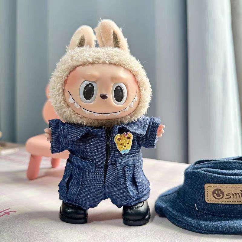 Handmade Labubu Outfit - "Country Picnic Day" Denim Bodysuit, Bucket Hat & Shoes | Macaron Series Fit Labubu Macaron Doll Clothes Set Gift