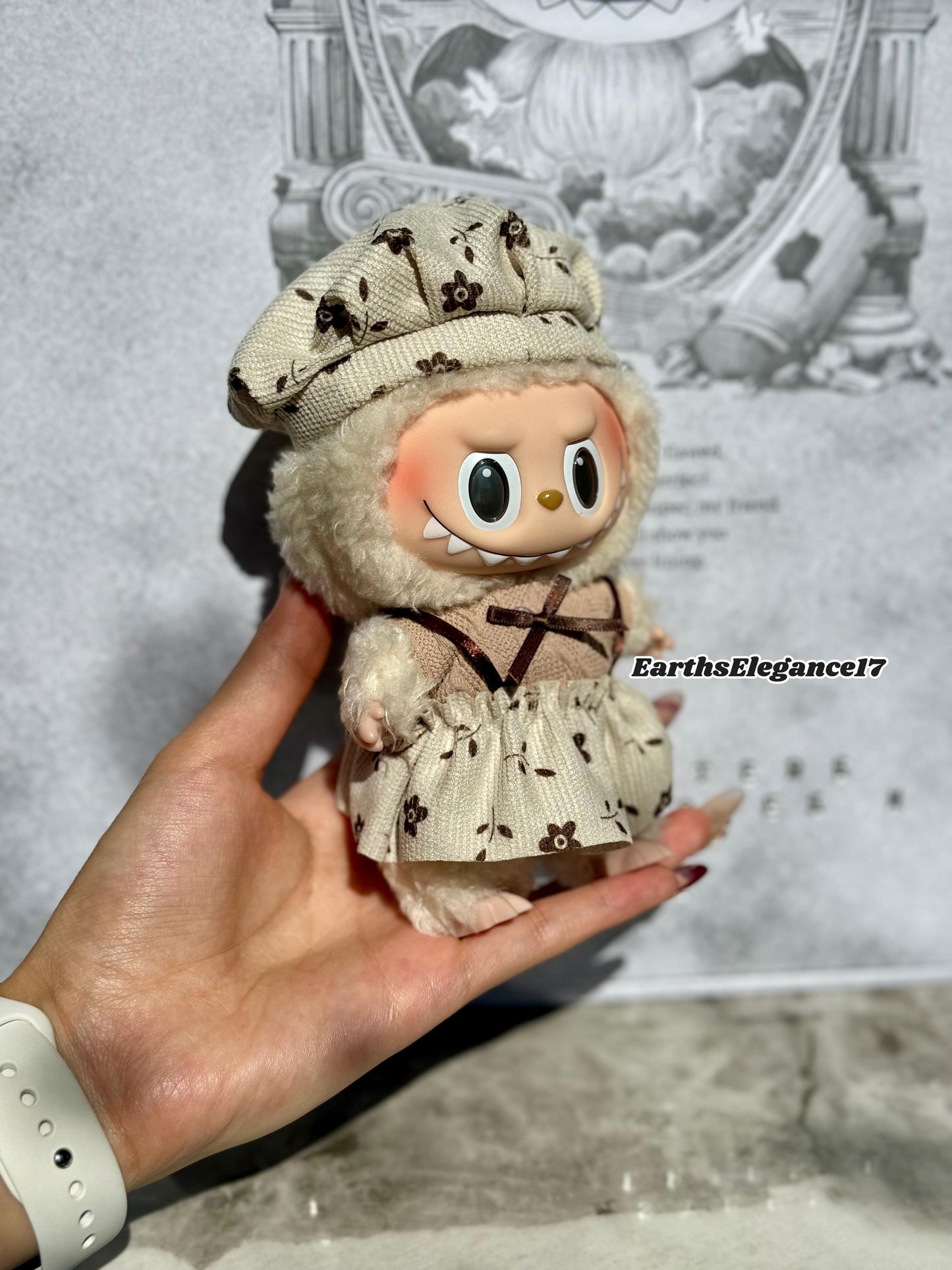 Handmade Vintage Floral Labubu Clothes Outfits –Cute Lady Style Dress Set for 17cm Labubu Keychain | Doll Accessories | Labubu Clothing Gift