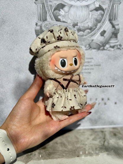 Handmade Vintage Floral Labubu Clothes Outfits –Cute Lady Style Dress Set for 17cm Labubu Keychain | Doll Accessories | Labubu Clothing Gift