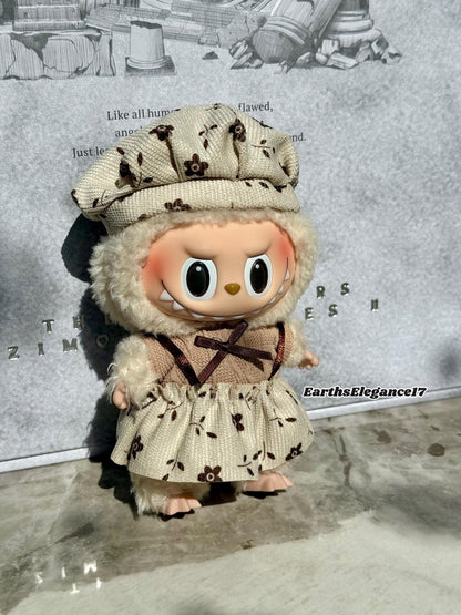 Handmade Vintage Floral Labubu Clothes Outfits –Cute Lady Style Dress Set for 17cm Labubu Keychain | Doll Accessories | Labubu Clothing Gift