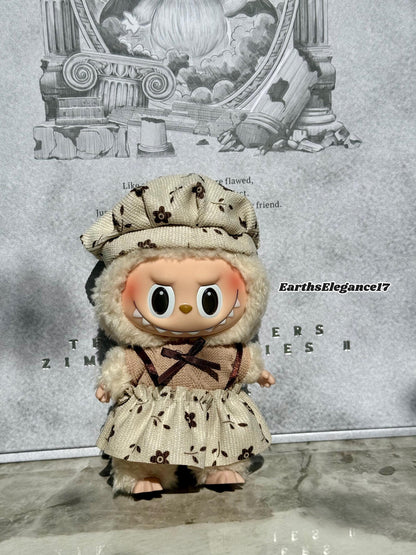 Handmade Vintage Floral Labubu Clothes Outfits –Cute Lady Style Dress Set for 17cm Labubu Keychain | Doll Accessories | Labubu Clothing Gift