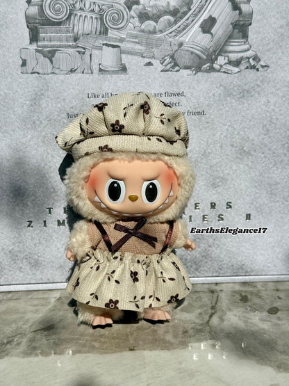 Handmade Vintage Floral Labubu Clothes Outfits –Cute Lady Style Dress Set for 17cm Labubu Keychain | Doll Accessories | Labubu Clothing Gift