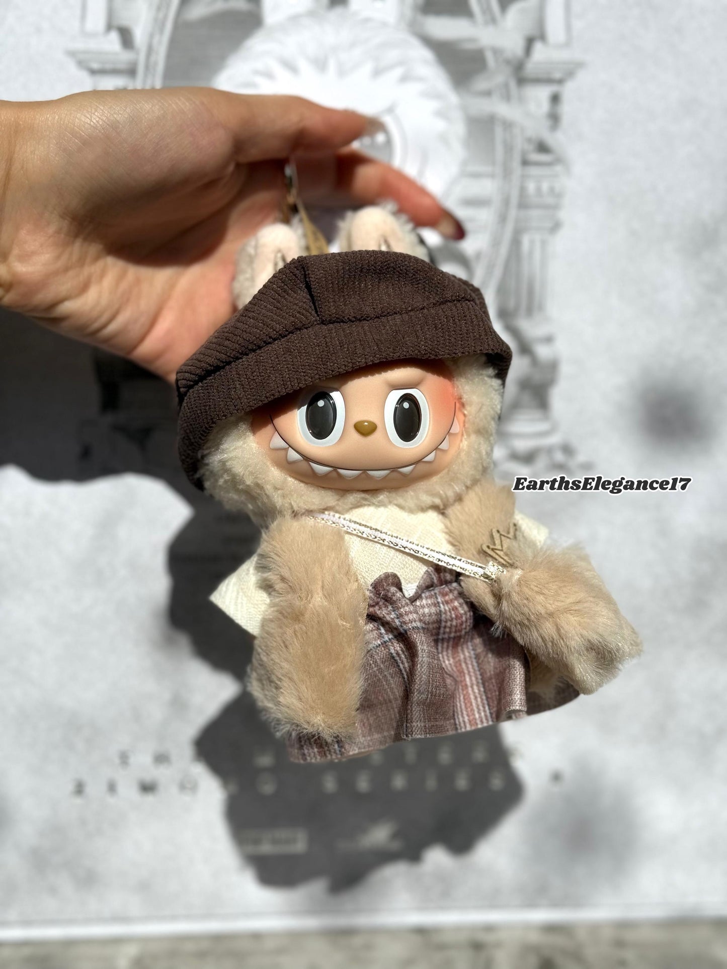 Handmade Chic Labubu Couture 5-Piece Faux Fur & Checkered Outfit for Have A Seat Macaron Labubu Dolls| Labubu Lady Dresses|Labubu Outfits