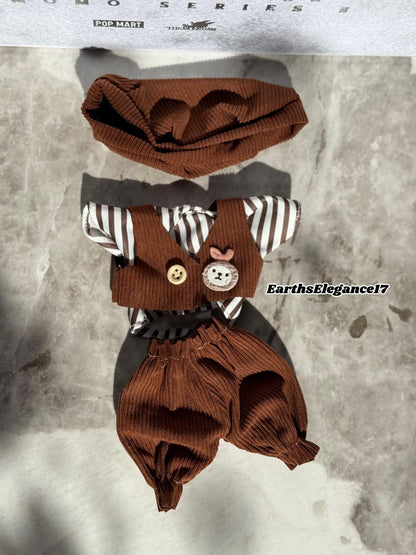 Handmade Labubu Doll Clothes – "Parisian Chic Set" 4-Piece Outfit Beret Hat, Striped Shirt, Vest & Pants Doll Fashion Gift| Labubu Outfits
