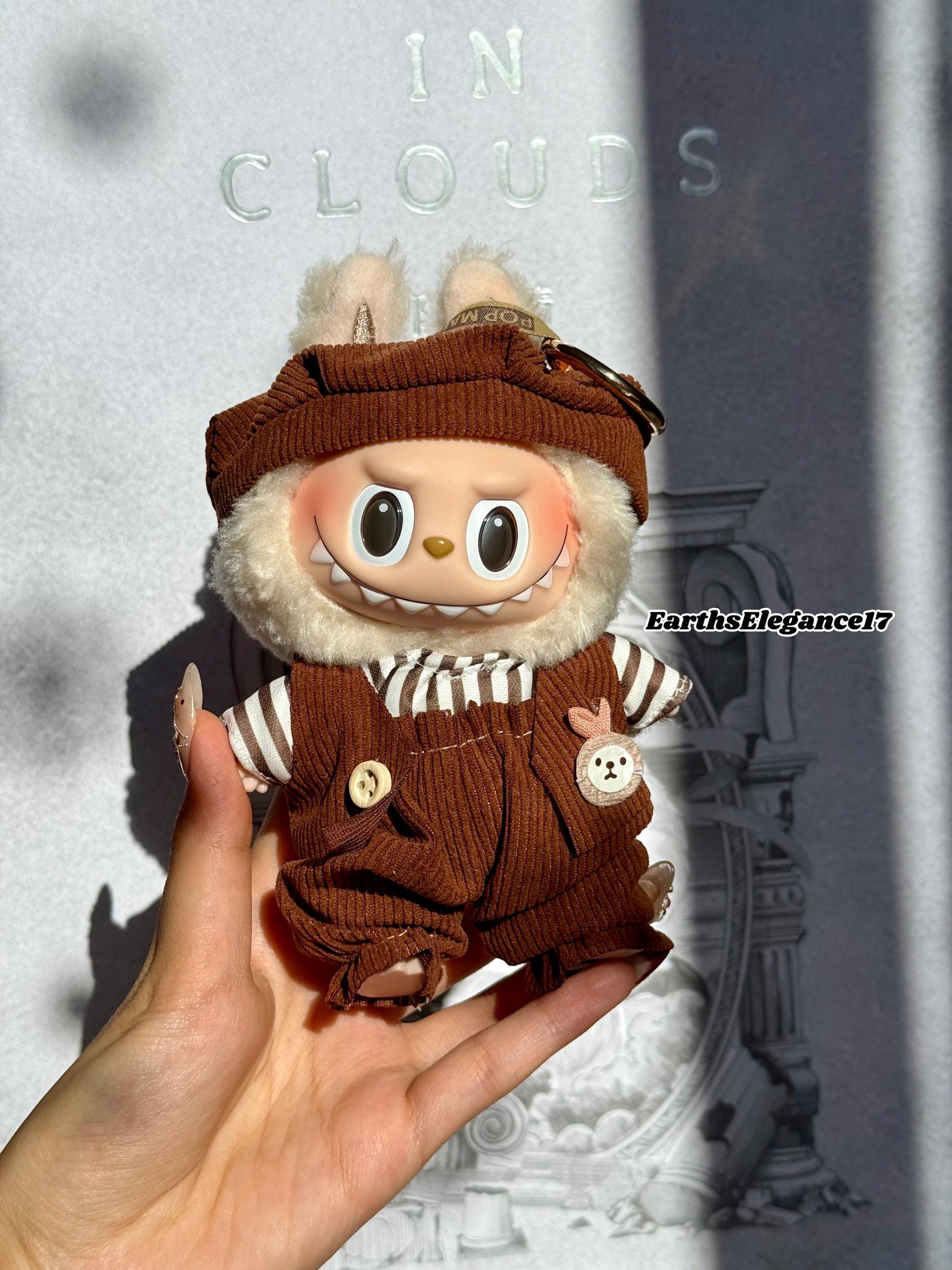 Handmade Labubu Doll Clothes – "Parisian Chic Set" 4-Piece Outfit Beret Hat, Striped Shirt, Vest & Pants Doll Fashion Gift| Labubu Outfits