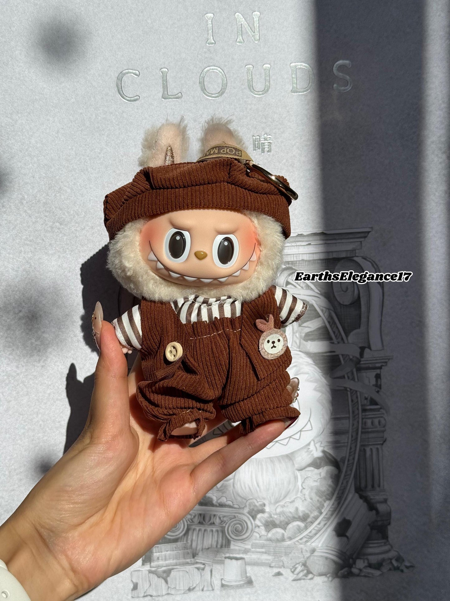 Handmade Labubu Doll Clothes – "Parisian Chic Set" 4-Piece Outfit Beret Hat, Striped Shirt, Vest & Pants Doll Fashion Gift| Labubu Outfits