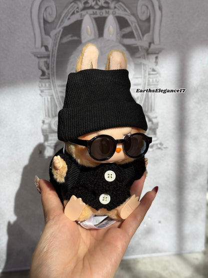 Handmade Swaggy Labubu Outfit | 4-Piece Cool Guy Rapper Set:Beanie Cardigan Backpack Sunglasses| Custom Doll Charm Accessory| Labubu Outfits
