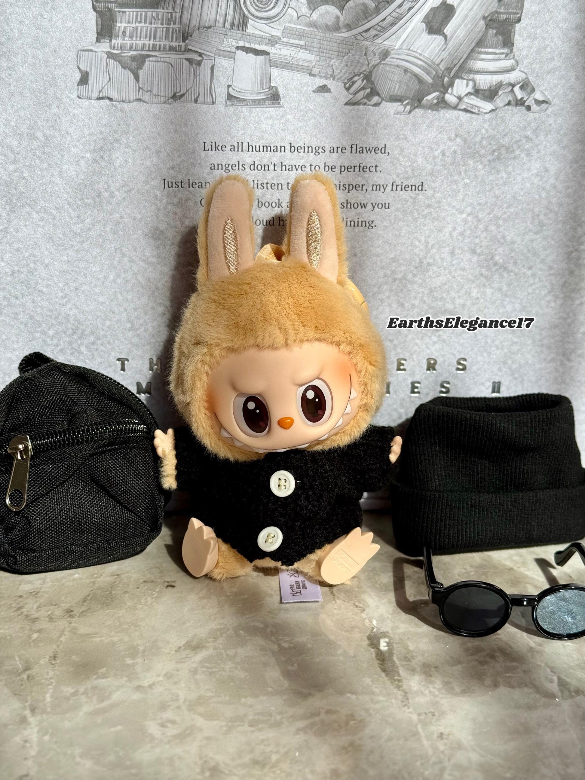 Handmade Swaggy Labubu Outfit | 4-Piece Cool Guy Rapper Set:Beanie Cardigan Backpack Sunglasses| Custom Doll Charm Accessory| Labubu Outfits