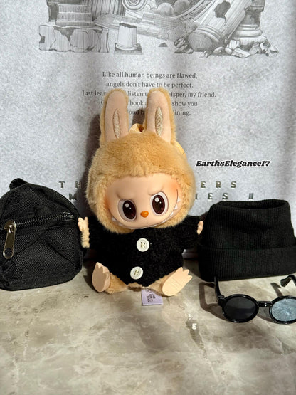 Handmade Swaggy Labubu Outfit | 4-Piece Cool Guy Rapper Set:Beanie Cardigan Backpack Sunglasses| Custom Doll Charm Accessory| Labubu Outfits
