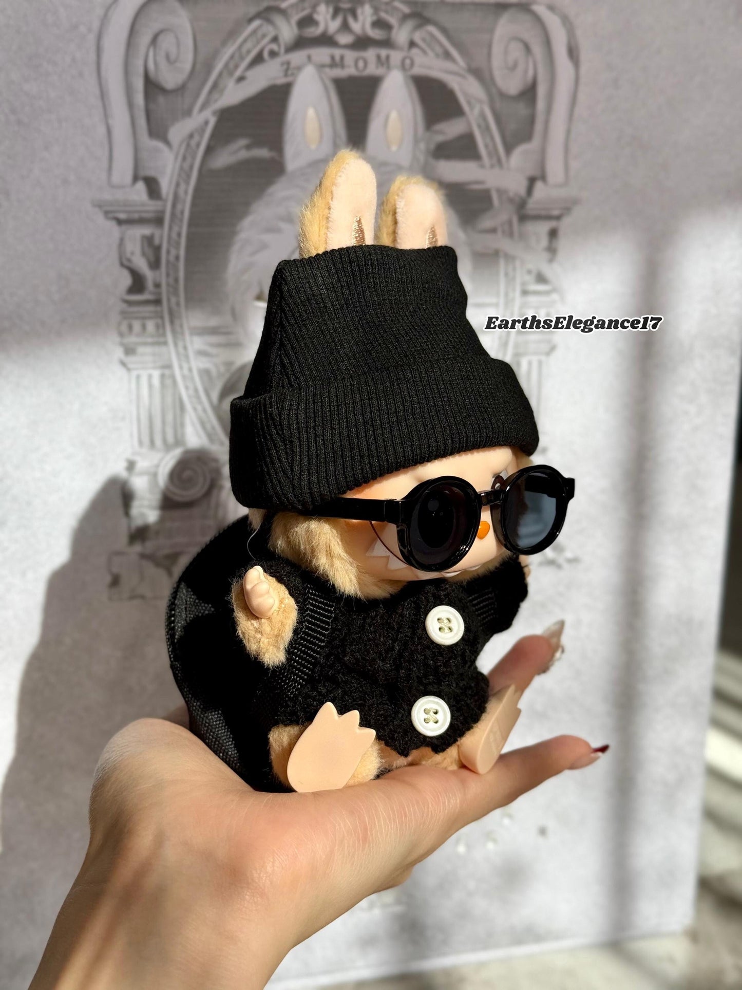 Handmade Swaggy Labubu Outfit | 4-Piece Cool Guy Rapper Set:Beanie Cardigan Backpack Sunglasses| Custom Doll Charm Accessory| Labubu Outfits