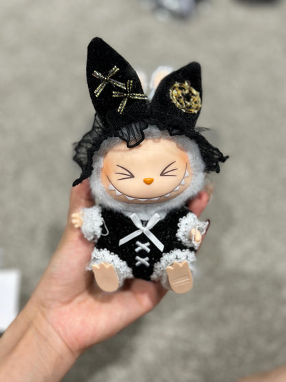 Handmade Labubu Black Lace Maid Outfit | Fits Macaron Series & Have A Seat Series | Doll Clothes 2-Piece Set