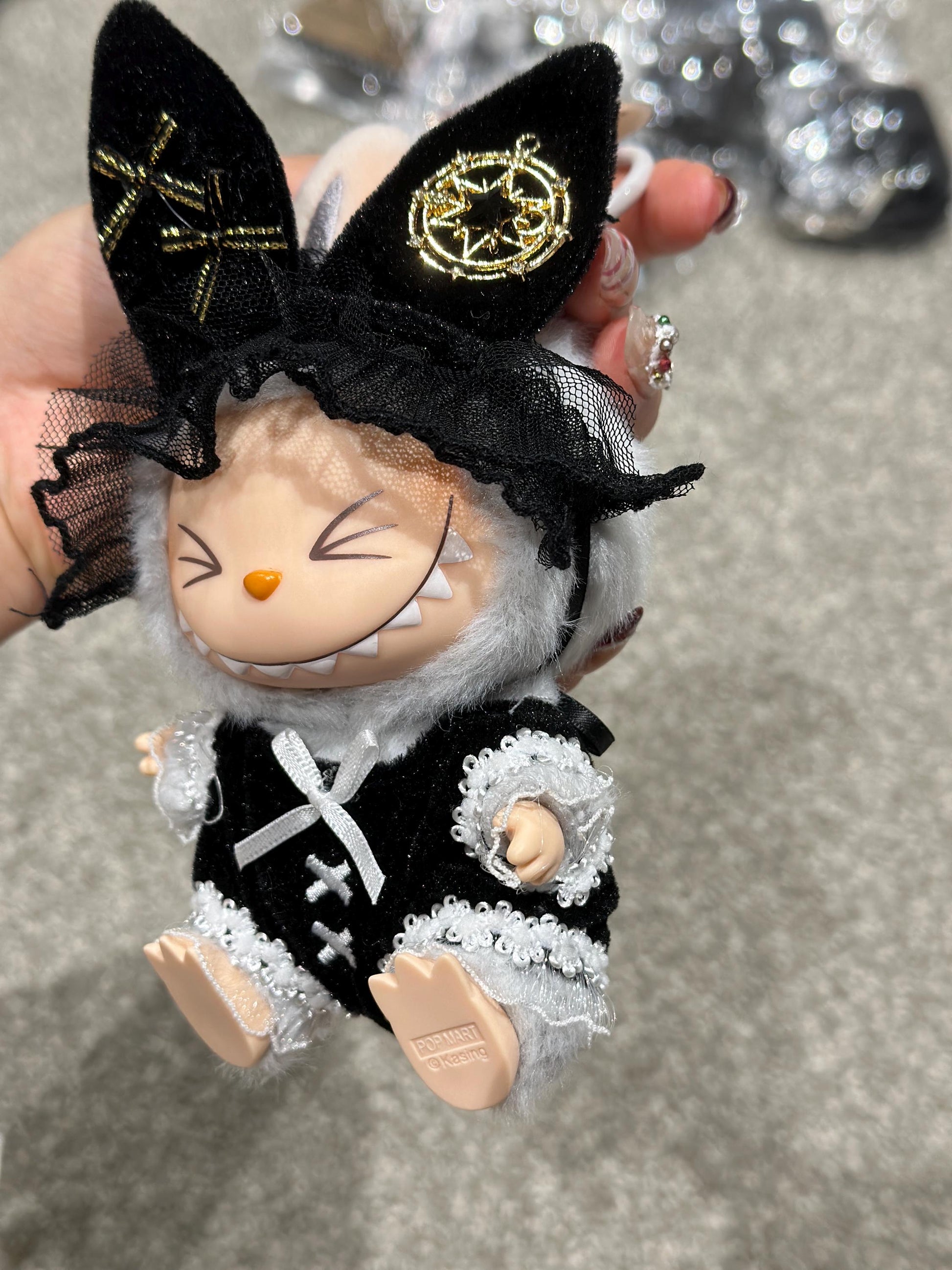 Handmade Labubu Black Lace Maid Outfit | Fits Macaron Series & Have A Seat Series | Doll Clothes 2-Piece Set