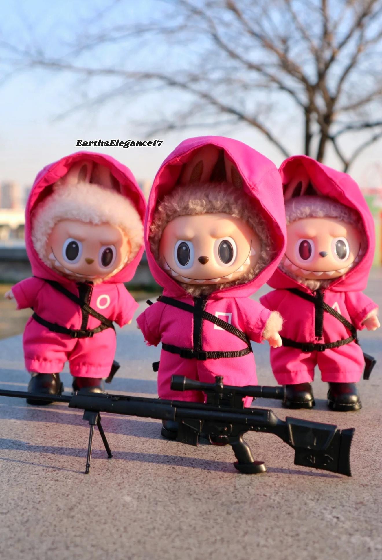 Handmade Labubu Pink Guard and Contestant Cosplay Costumes – Inspired by Popular Korean Drama| Labubu Keychain Clothes| Gift For Her| Doll