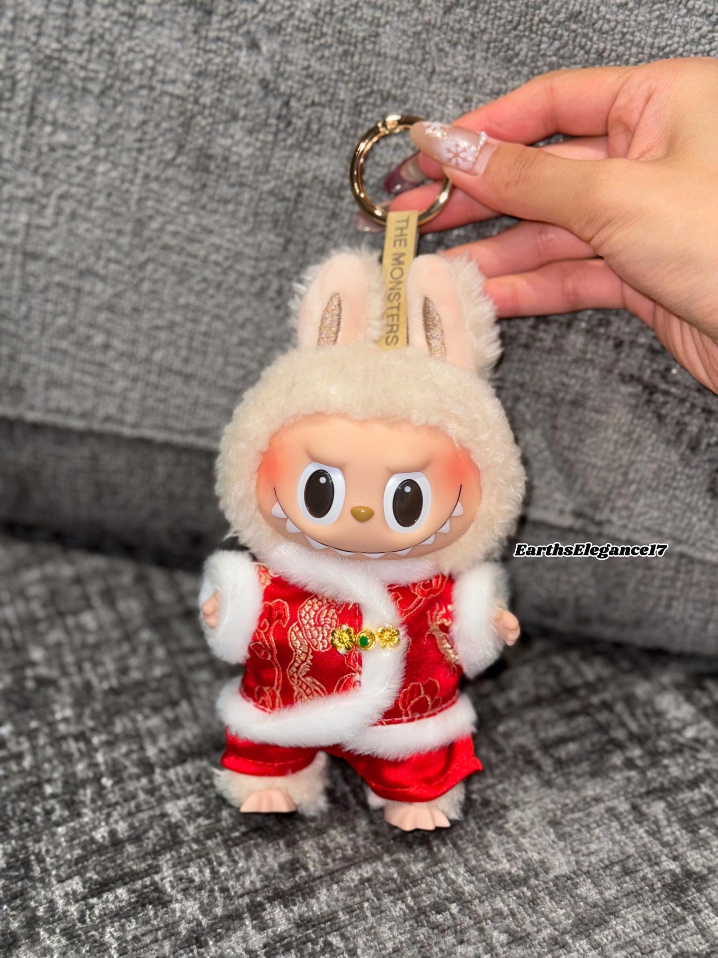 Handmade Chinese New Year Labubu Outfit Red & Gold Traditional Style w/ Faux Fur Trim |Tang-Inspired Dragon Print 2-Piece Set|Labubu Clothes