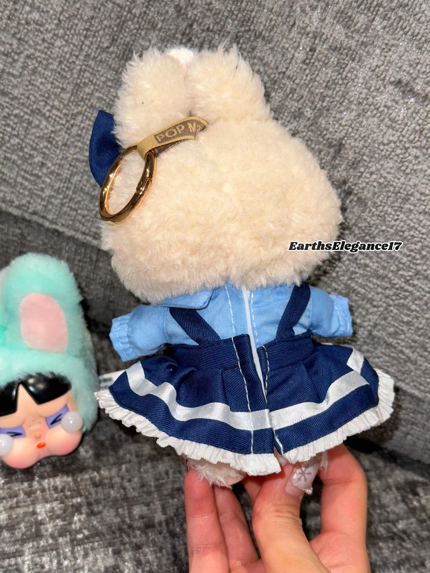 Handmade Navy Blue Multi-Layered Labubu Outfit Fits Macaron Have a Seat Series Ear Bow & Dress Stars, Layers Curvy Trims| Labubu Clothes