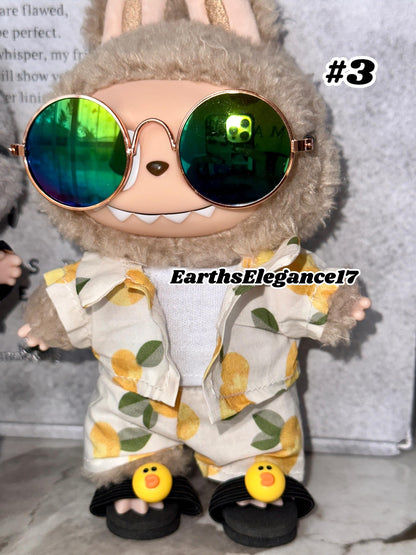 Handmade Labubu Beach Outfits | 3 Labubu Beach Bros| Tropical Summer Doll Clothes Set with Duck Slides & Accessories | 3 Pattern Options