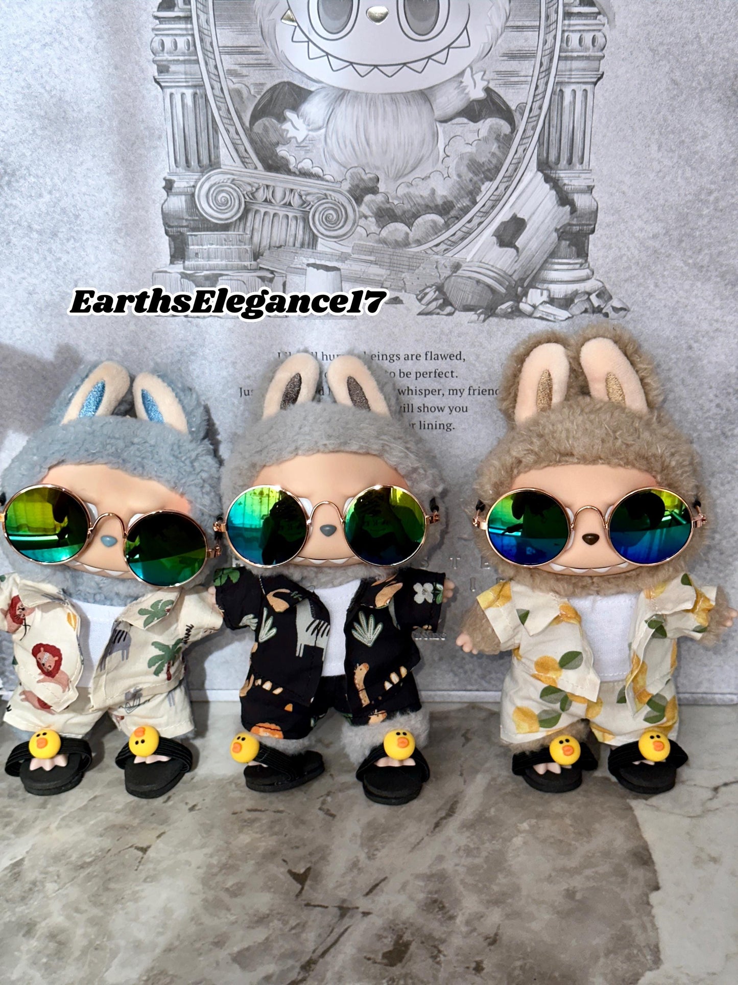 Handmade Labubu Beach Outfits | 3 Labubu Beach Bros| Tropical Summer Doll Clothes Set with Duck Slides & Accessories | 3 Pattern Options